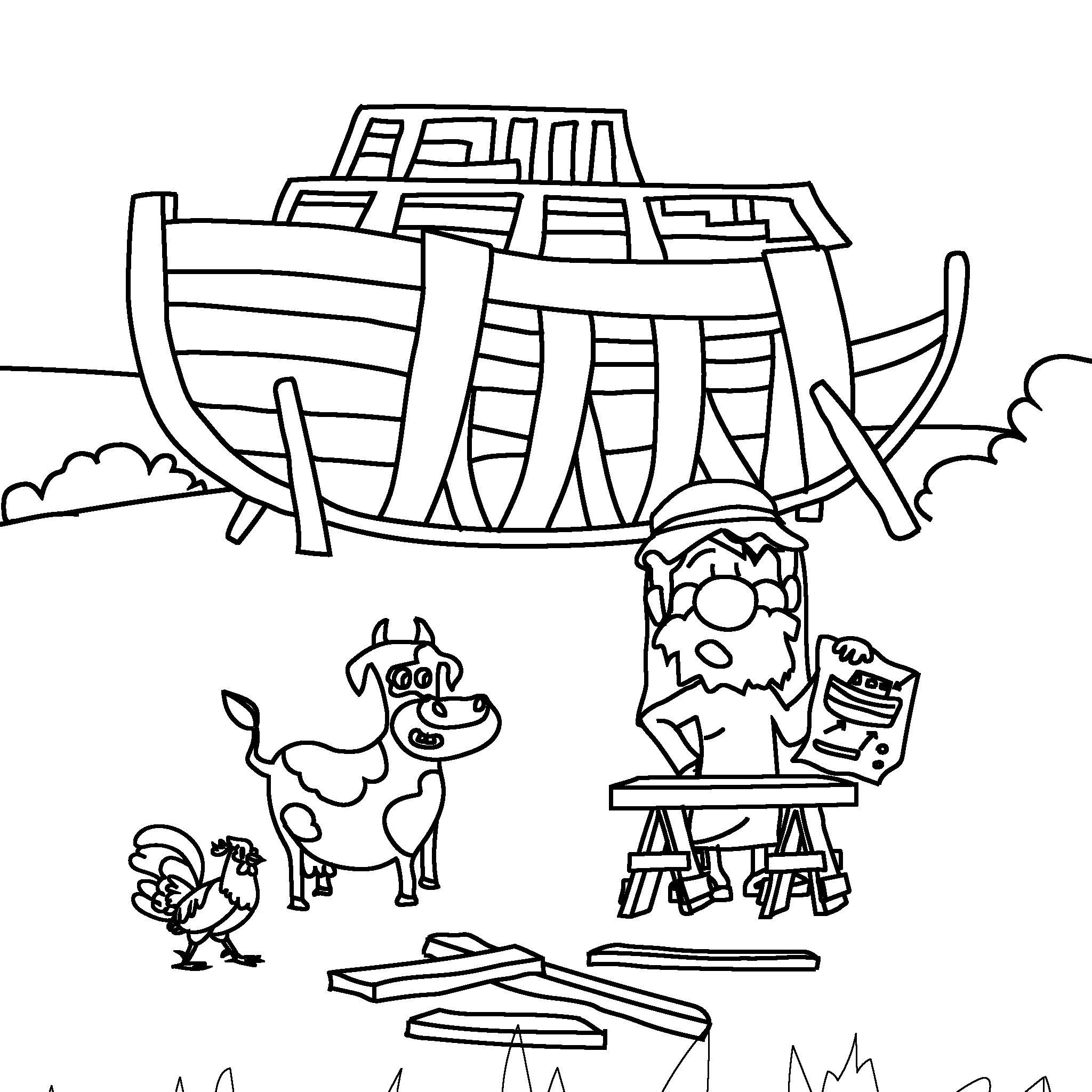 Noah, a man of faith, builds a large wooden ark on dry land as God instructed him. (Genesis 6:8)