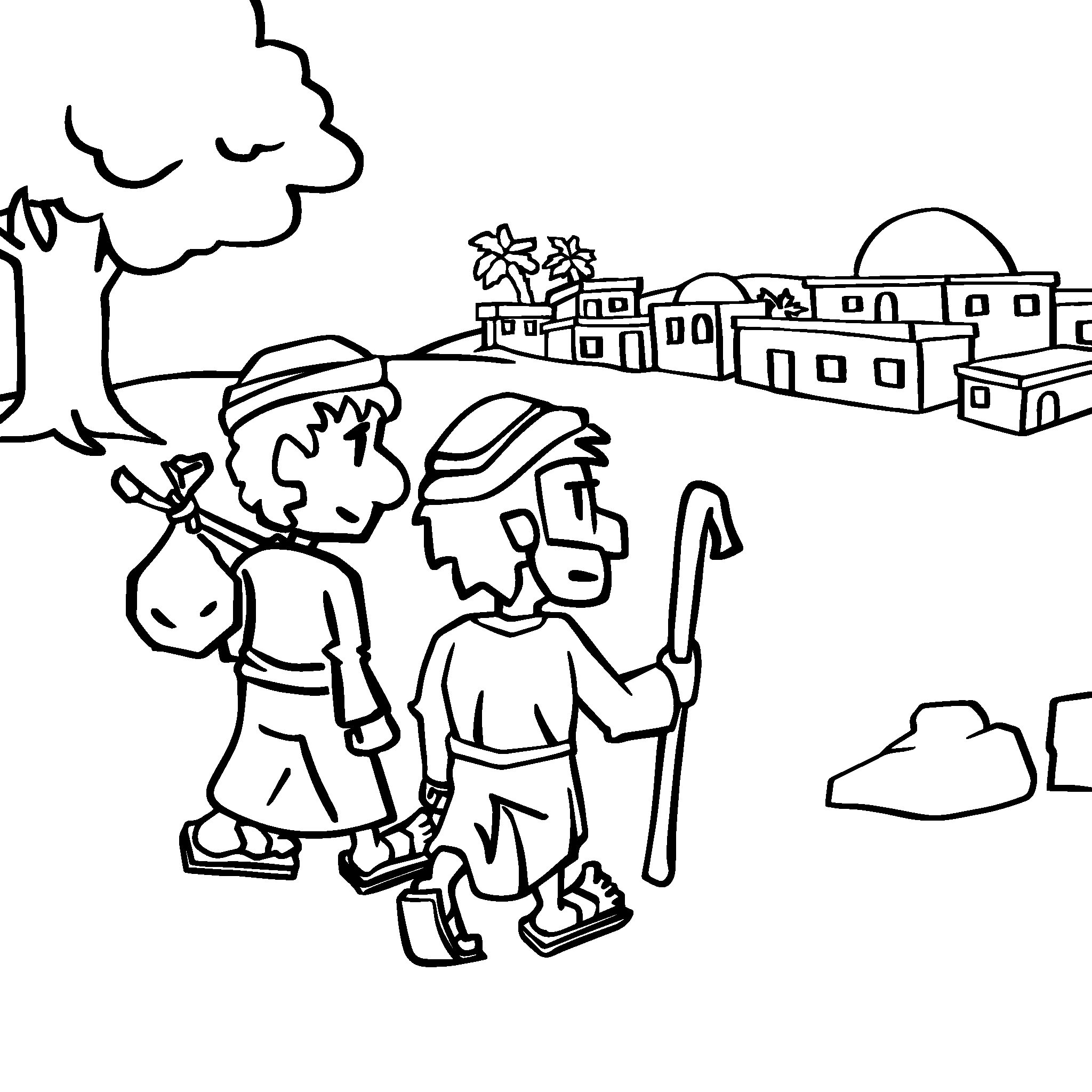 Zwei Wanderer gehen auf einem Pfad.